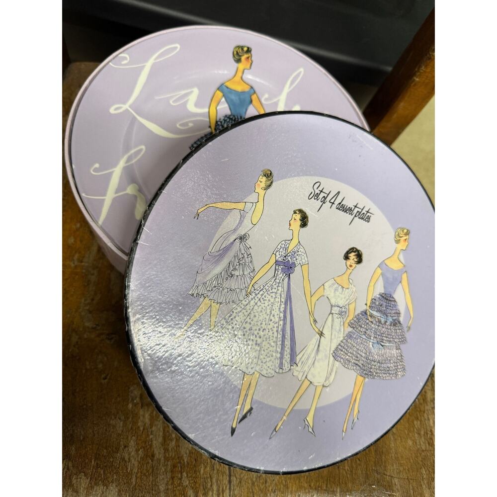 Desert Plates by Rosanna Porcelain Set of 4 Vintage Ladies Fashion Illustrations